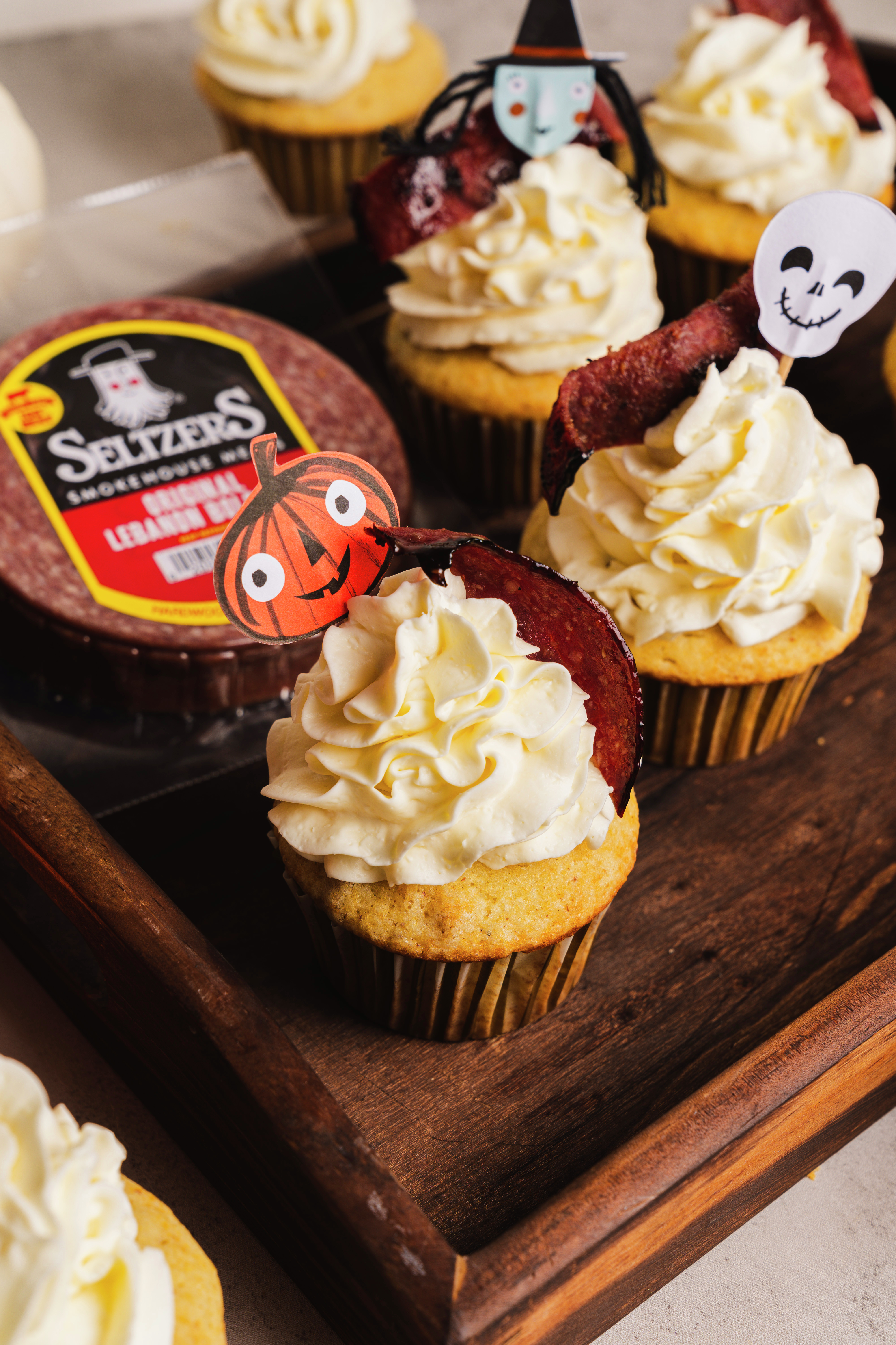 Maple Lebanon Bologna Cupcakes with Bourbon Brown Butter Frosting